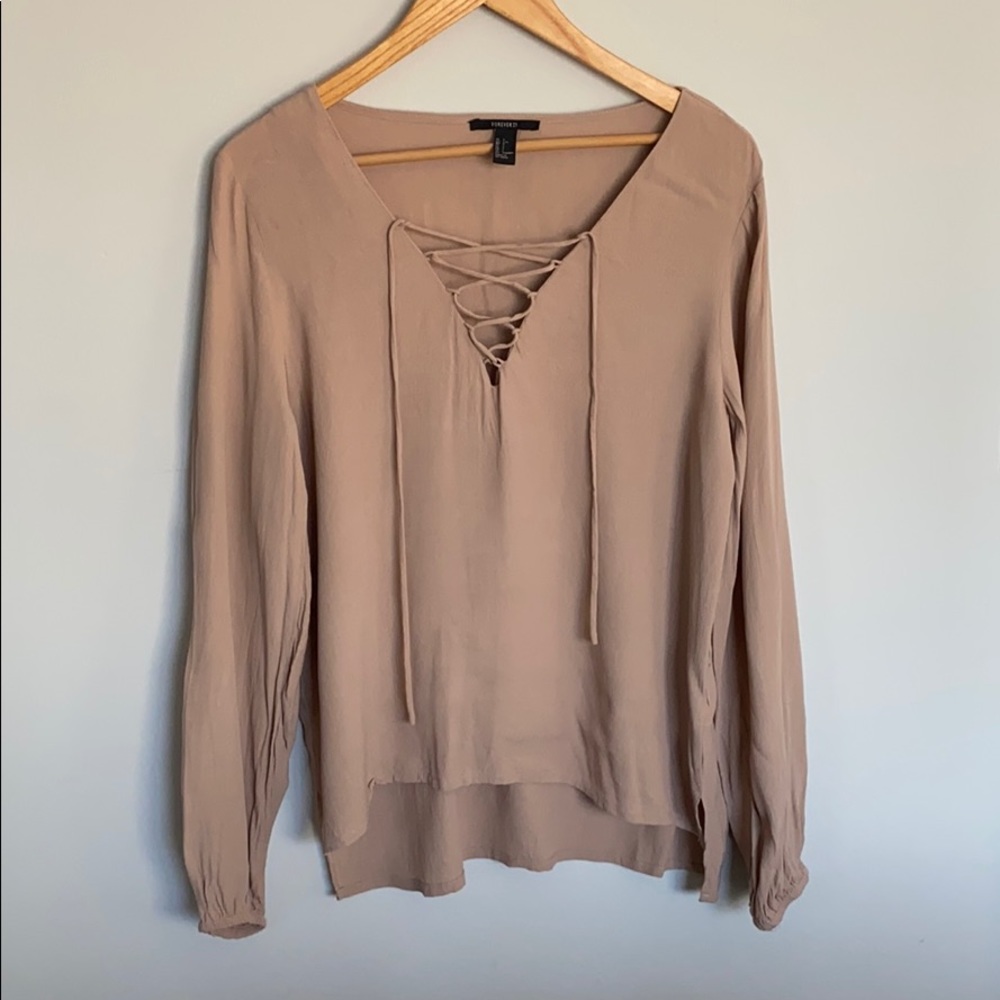 Tan/taupe lace up front top